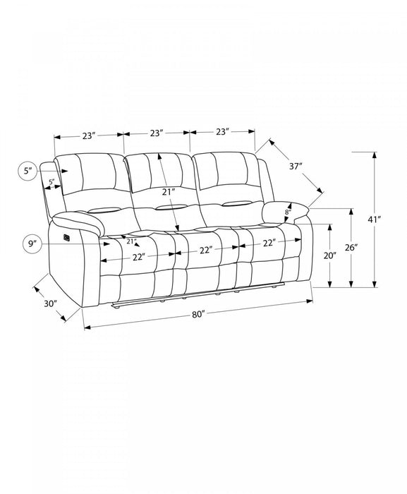Small 3-Seater Power Reclining Upholstred Sofa, 70\" Wide, Usb Port Included, Blue Fabric Recliner