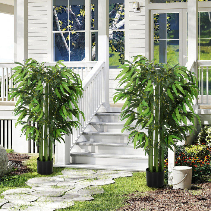 HOMCOM 4.6FT Artificial Bamboo Tree, Fake Plant Set of 2 for Home Decor