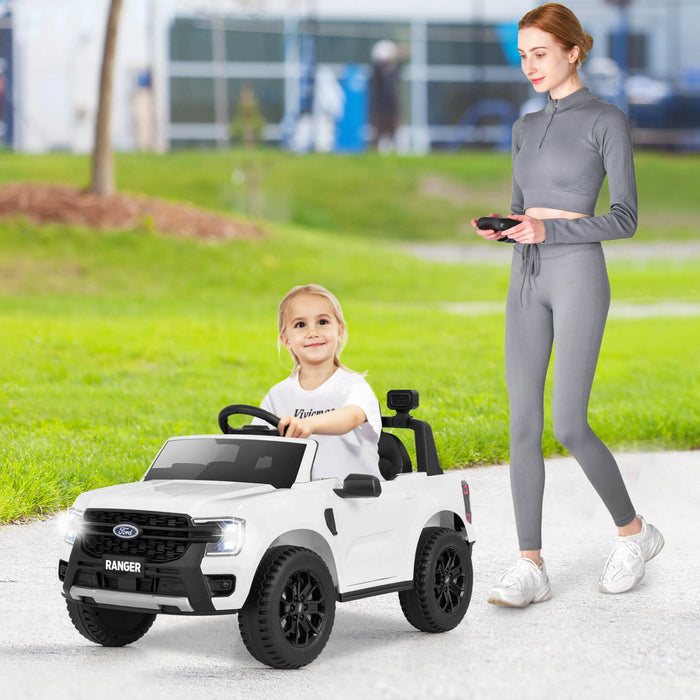 Costway 12v Licensed Ford Ranger Kids Ride On Car With Remote Control Storage Basket White