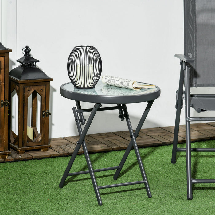Outsunny 18\" Outdoor Folding Table With Tempered Glass Top, White