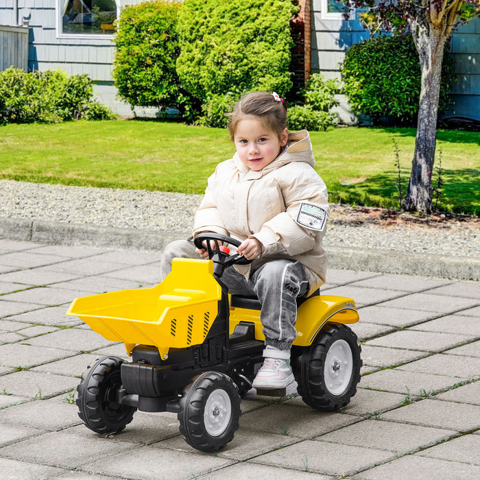 Aosom No Power Kids Ride-on Excavator, Toddler Tractor Pretend Play Construction Toys With Manual Control Bucket, Forward Backward, For 3-6 Years Old - Yellow