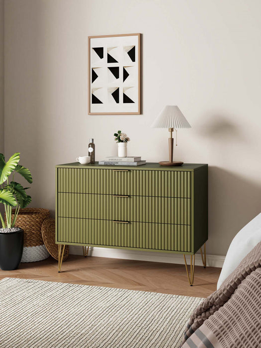 Dumbo Modern 35\" Fluted Dresser in Olive Green (3-Drawer)
