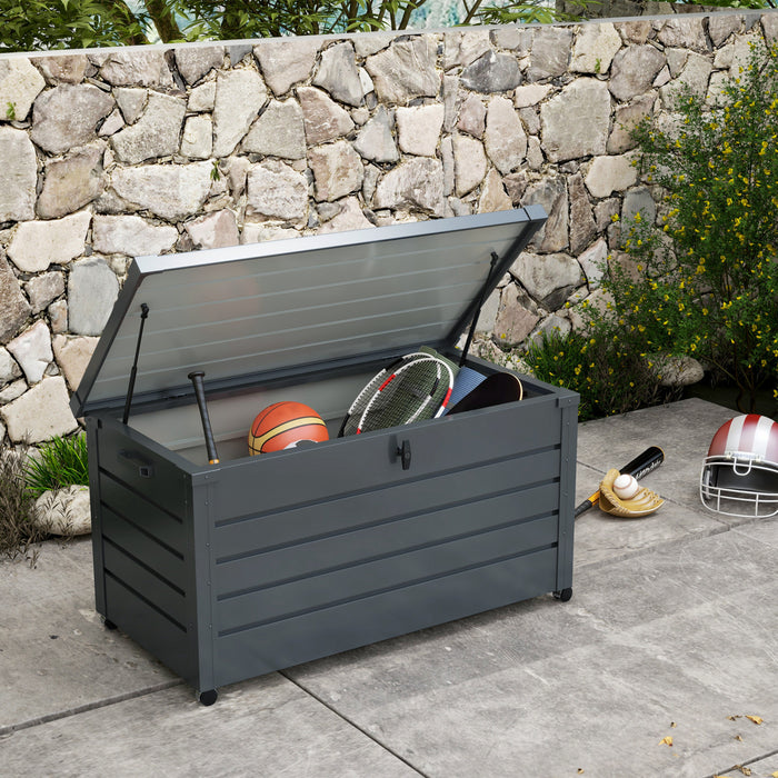 Outsunny Garden Storage Box, Deck Box with Lock for Tools, Cushions Grey