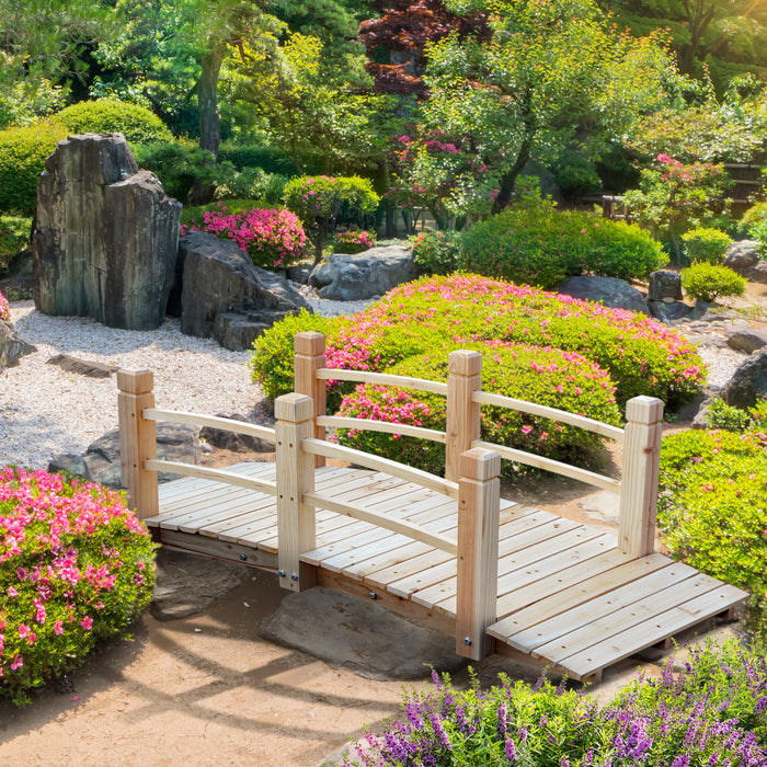 Outsunny 5ft Wood Garden Bridge Outdoor Decorative Landscape Side Rails Backyard Moon Bridge Park Decor Natural Wood