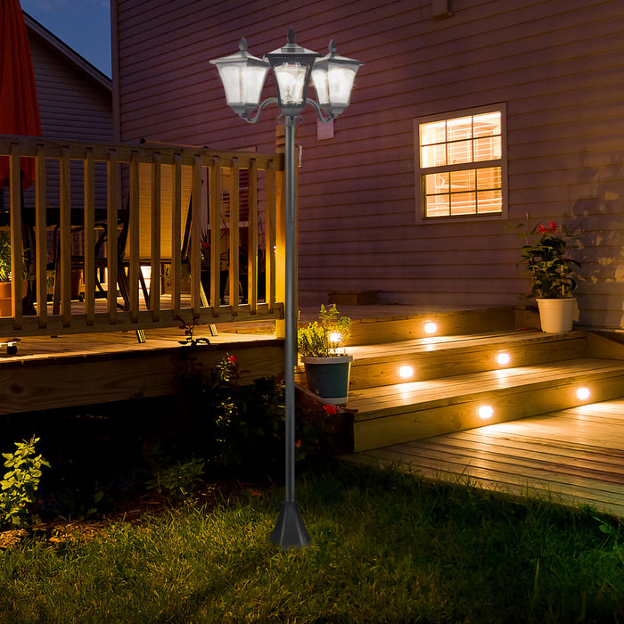 Outsunny Triple Solar Lamp Post Garden Solar-powered LED Street Vintage Light Style Outdoor Light Waterproof With Base For Lawn Pathway Walkway 72\"h