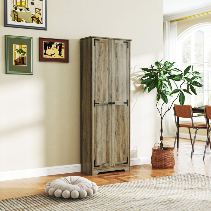 HOMCOM 67\" Farmhouse Pantry Cabinet, Tall Storage Cabinet, Distressed Grey