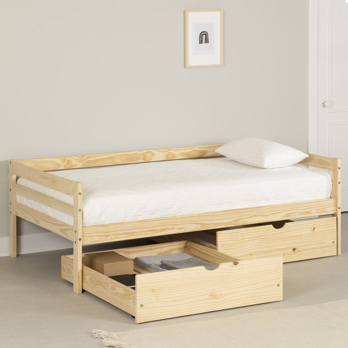 Sweedi Twin Bed With Storage Drawers - Natural Wood 