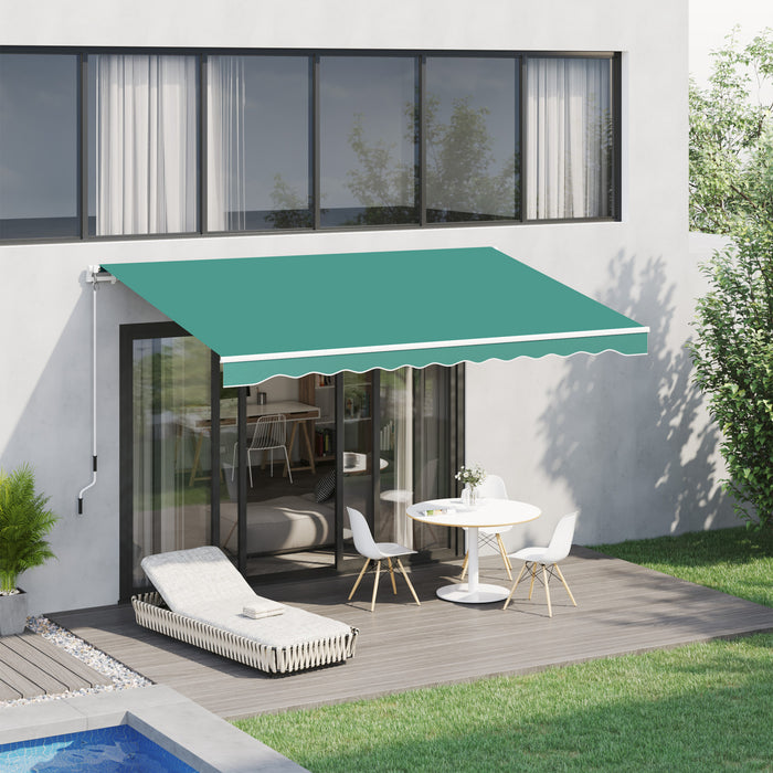 Outsunny 13' X 8' Manual Retractable Patio Awning Sun Shade Outdoor Deck Window Door Canopy Shelter Aluminum Frame Dark Green
