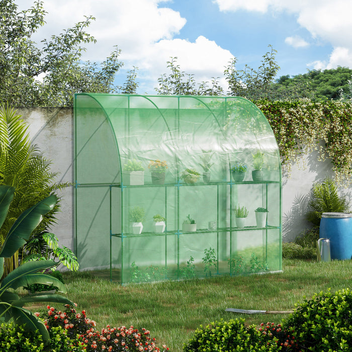 Outsunny 7' X 4' X 7' Outdoor Lean-to Walk-in Garden Greenhouse With Roll-up Door Hot House For Plants Herbs Vegetables, Green