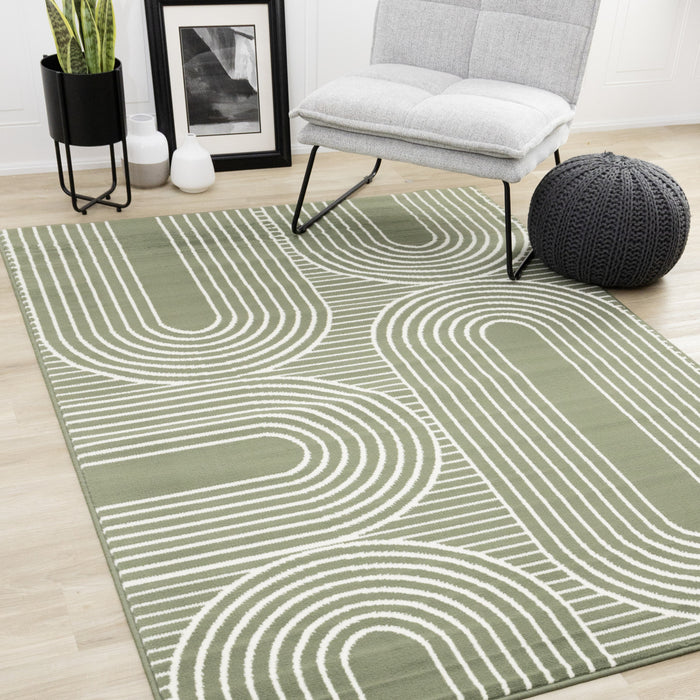 Florence Green White Modern Geometric Arches Rug, 2'7\" x 4'11\" Indoor Area Rug