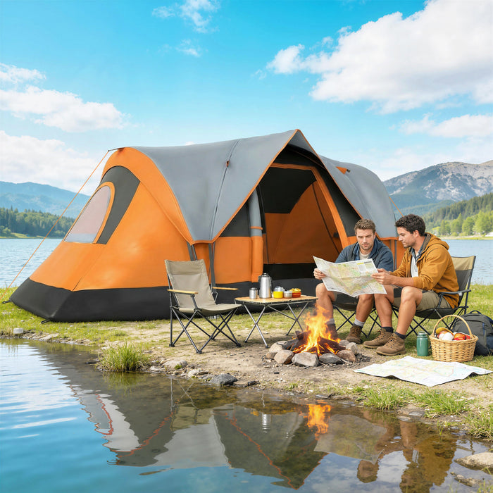 Outsunny 5 Person Outdoor Camping Tent, Family Tent w/ Light Hook, Orange