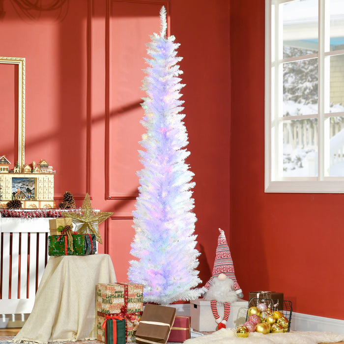 Homcom 7' Slim Artificial Christmas Tree With Colourful Led Lights, White