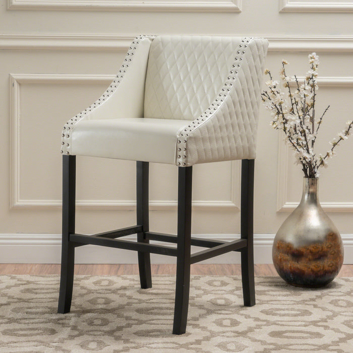 Deborah Armrests Barstool With Quilted Bonded Leather - Ivory