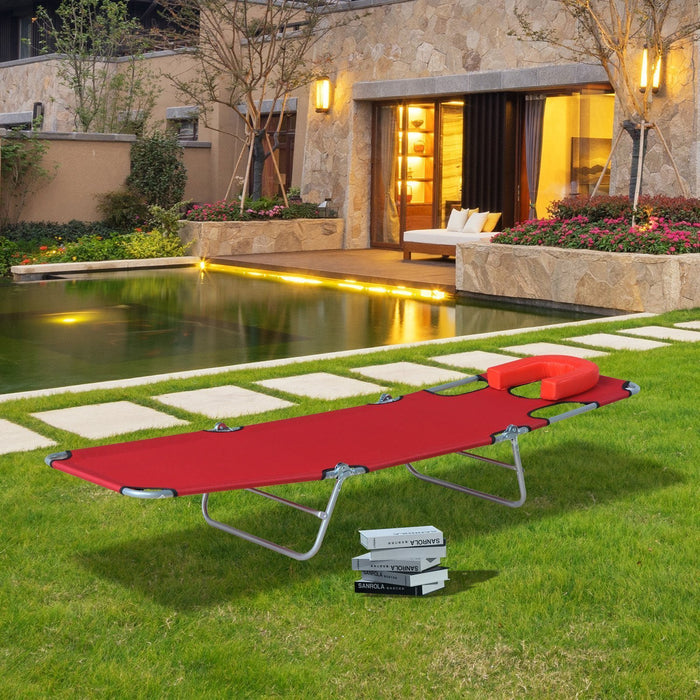 Outsunny Outdoor Lounge Chair, Adjustable Folding Chaise Lounge, Red
