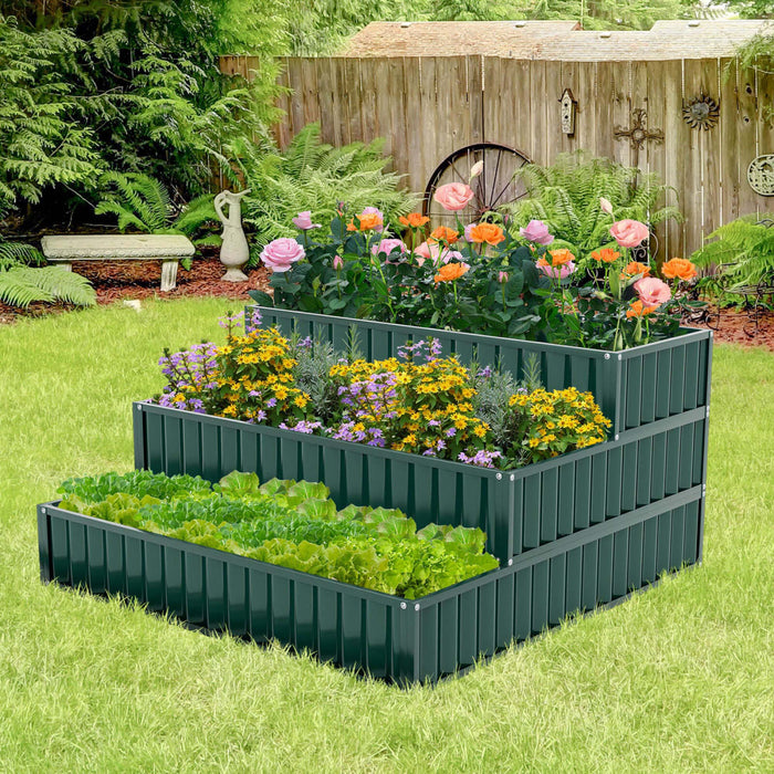 Costway 1 Pcs 3-tier Raised Garden Bed,47\" X 47\" X 24\" Metal Outdoor Elevated Planter Box Green