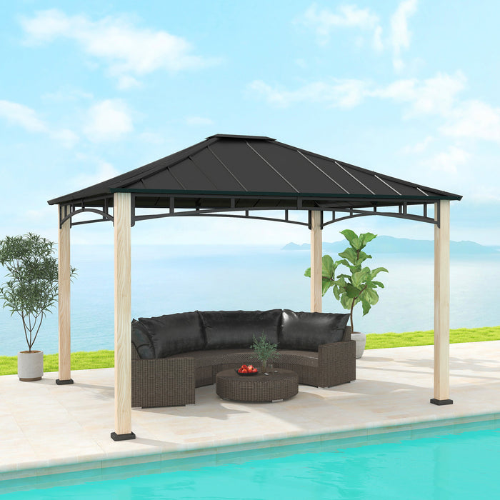 Outsunny 10' X 12' Hardtop Gazebo With Metal Roof, Wood Grain Frame