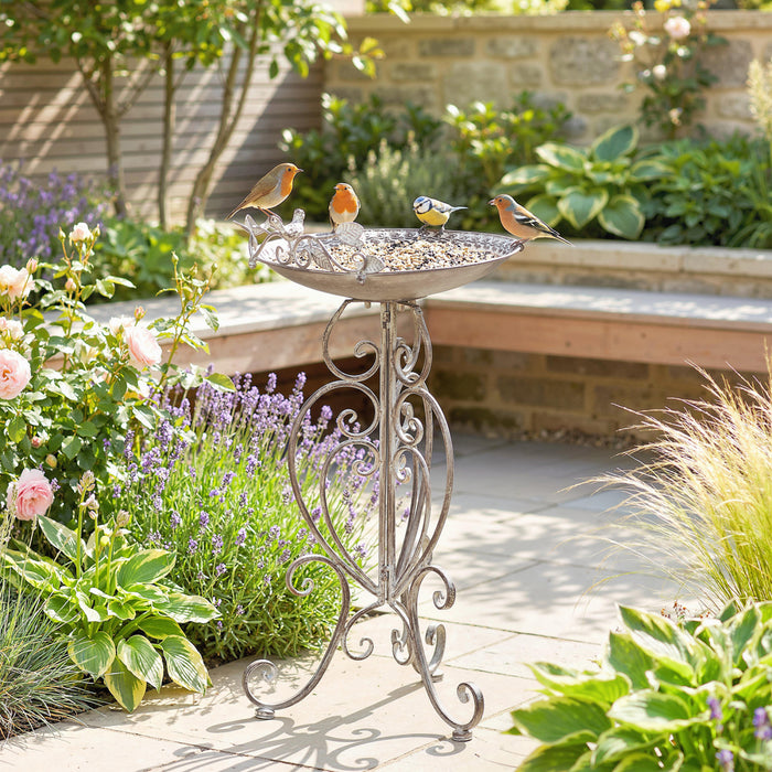 Outsunny Bird Bath with Bird Statues, Vintage Garden BirdBath, Brown