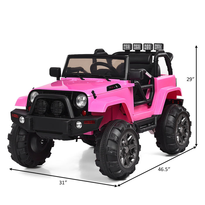 Costway 12v Kids Ride On Truck Car W/ Remote Control Mp3 Music Led Lights Pink