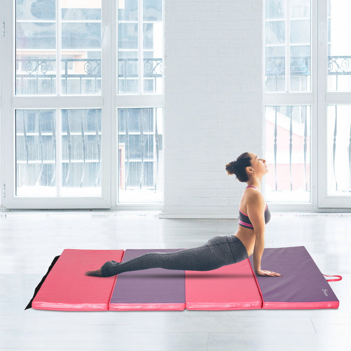 Soozier 4ftx6ftx2inch Pu Cuir Gymnastique Tumbling Gym Mat Arts Pliant Yoga Exercice Pad 4 Panneau (rose/violet)