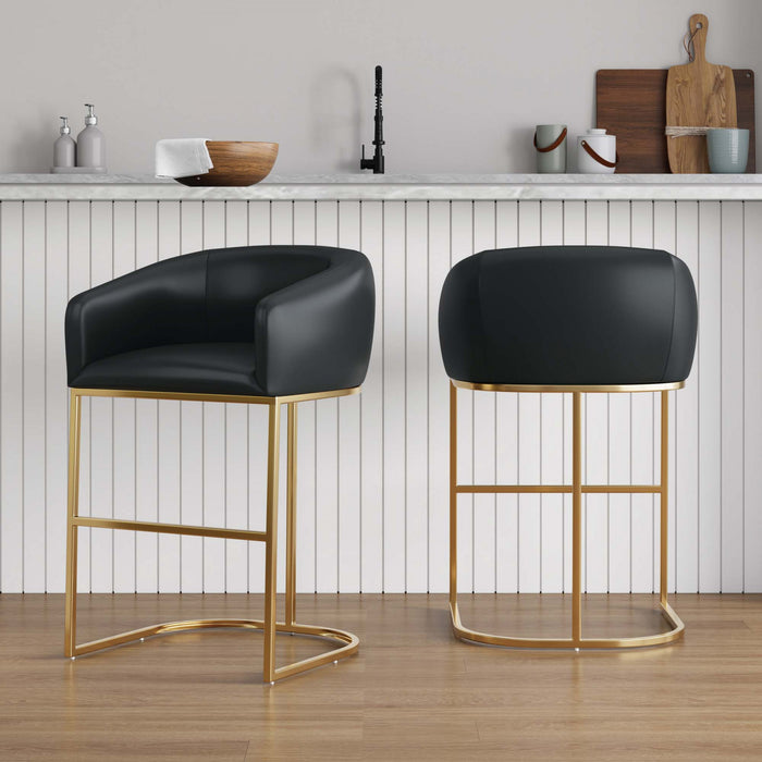 Louvre Mid-Century Modern Metal Upholstered Barstool in Black - Set of 2 Bar Stool