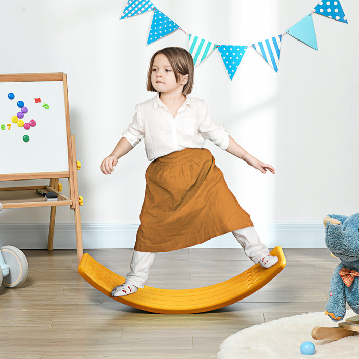Qaba 32.3\" Balance Board, Wobble Board Kids Curvy Rocker Board, Ended Preschool Learning Montessori Waldorf Toy, Ages For 3-6 Years Old, Yellow