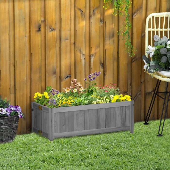 Outsunny 28\" X 12\" Foldable Raised Garden Bed, Elevated Planter Box, Wooden Planting Bed For Backyard, Patio To Grow Vegetables, Herbs, And Flowers, Grey