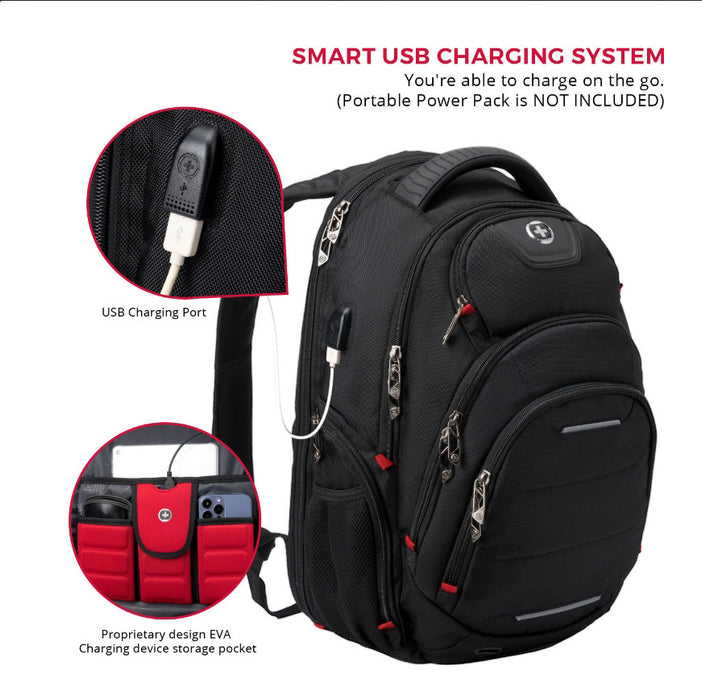 Swissdigital Neptune Backpack – 16\" Laptop Bag, USB Charging, SDD Finder, RFID Protection, TSA-Friendly, Add-A-Bag System
