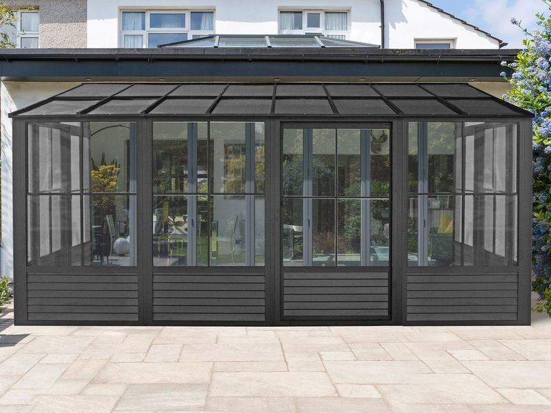 Florence - Wall Mounted Solarium 10x16 Polycarbonate Roof In Black