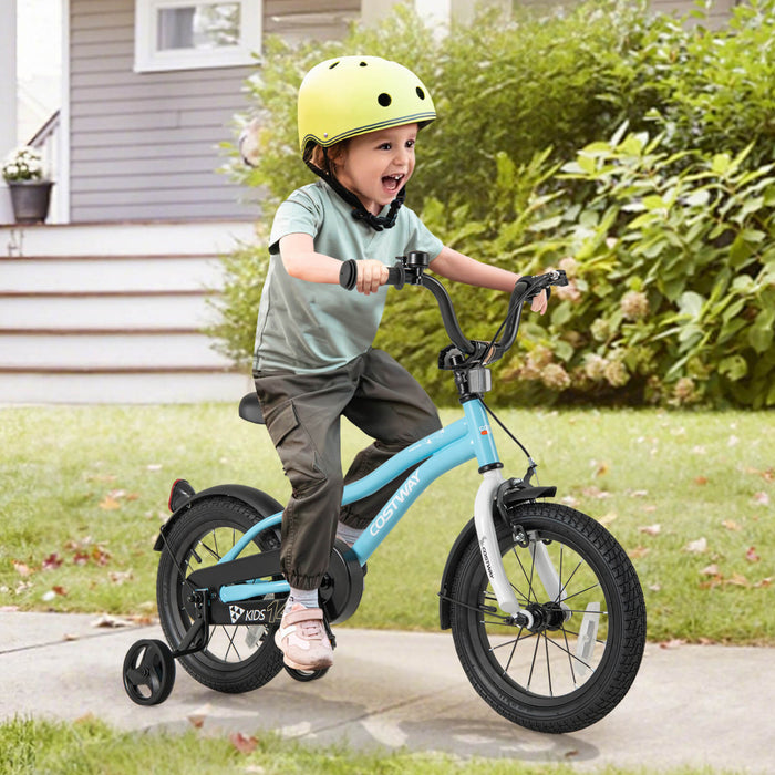 Costway 14\" Kids Bike For 3-5 Years Old Boys & Girls With Adjustable Seat Handbrake Reflectors Blue