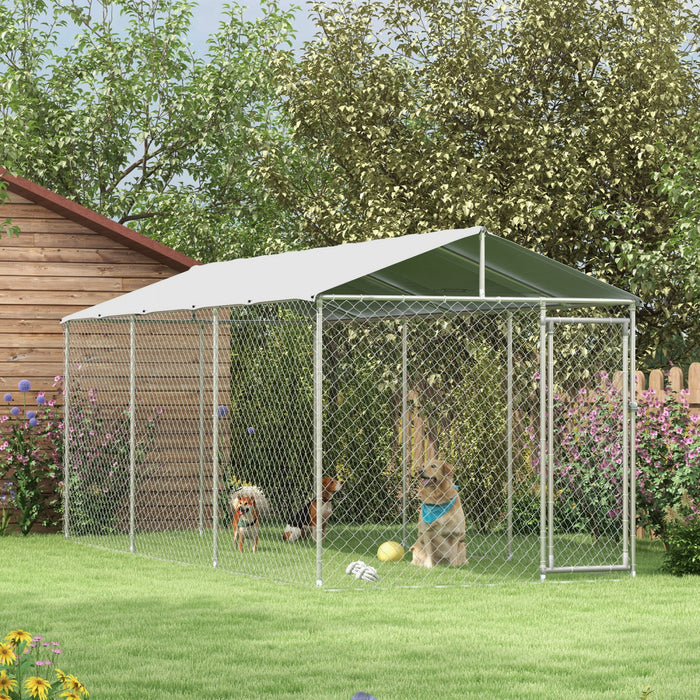 Pawhut Outdoor Dog Kennel Dog Run With Waterproof, Uv Resistant Cover For All-sized Dogs, 19.7' X 7.5' X 7.5', Silver