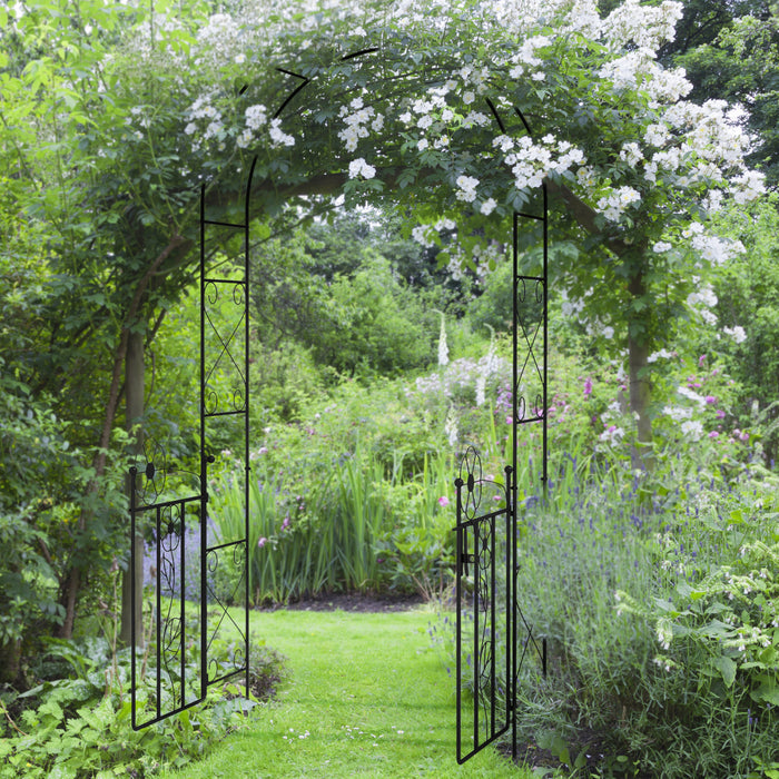 Outsunny Metal Garden Arch W/ Gate Garden Arbor Trellis For Climbing Plants