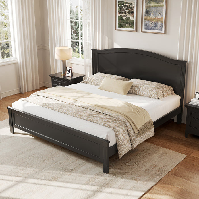 Benson Queen Size Solid Wood Platform Bed with Stylish Headboard, Black