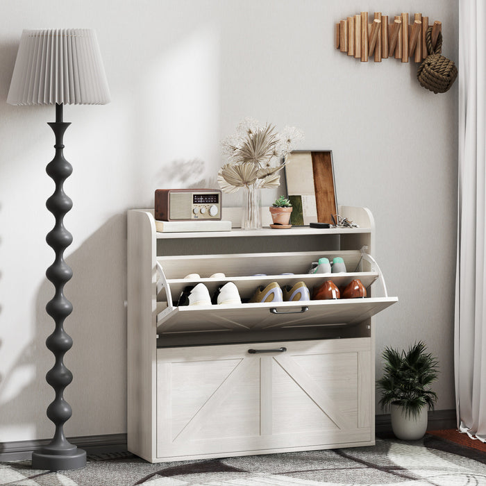 HOMCOM Narrow Shoe Cabinet 2 Flip Drawer Shoe Storage Cabinet, White Oak