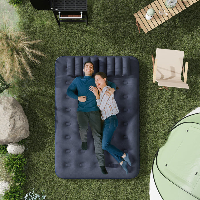 Outsunny Double Air Mattress With 2 Pillows Inflatable Twin Air Bed, Blue