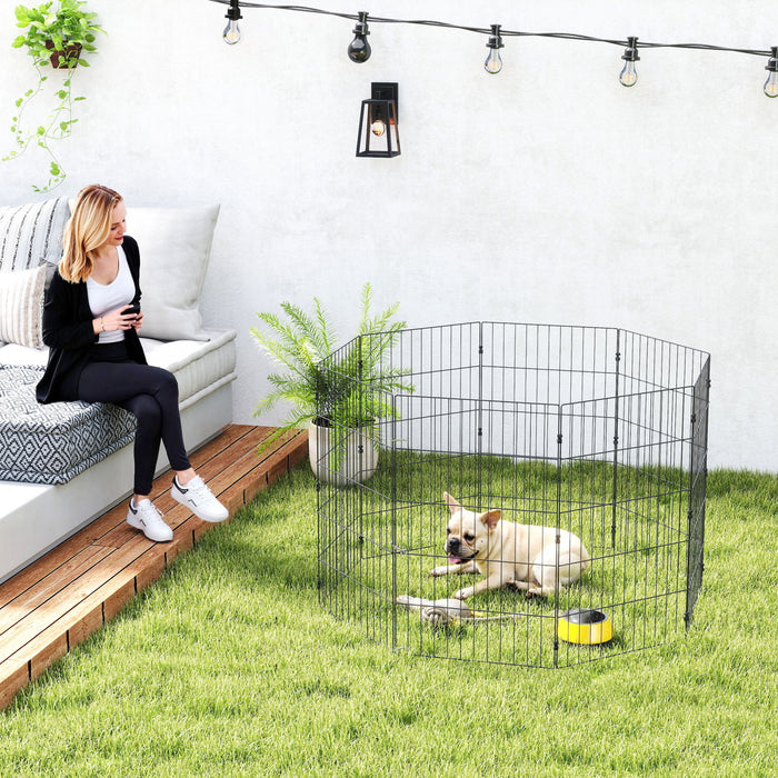 PawHut Foldable Dog Playpen, Expandable Metal Exercise Pet Fence with Grounding Stakes Indoor Outdoor Use for Small Medium Dogs, 20\" x 32\", 8 Panels, Black