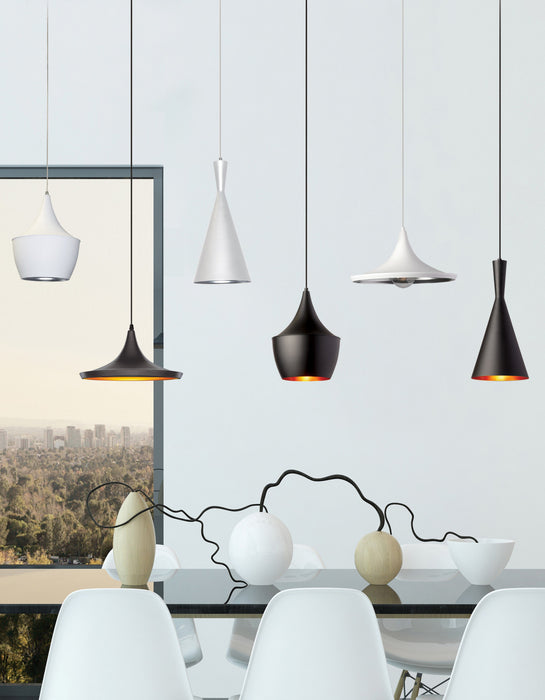 Dainolite Helsinki 1 Light Pendant Cone Matte White Finish Silver Pebbled Interior Lamp