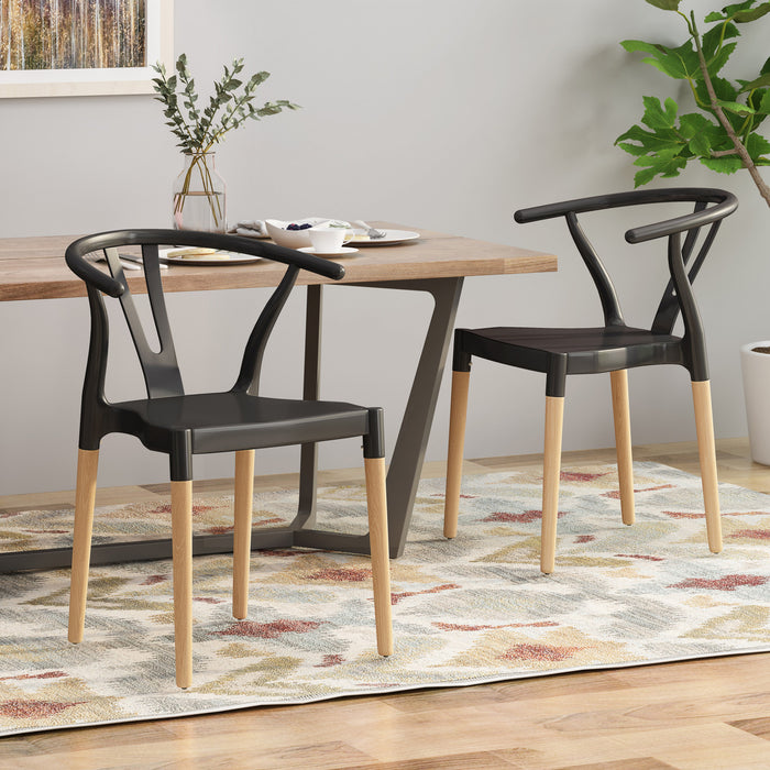 Chasel Dining Chair Set Of 2 With Polypropylene Seats And Soild Wood Legs - Black
