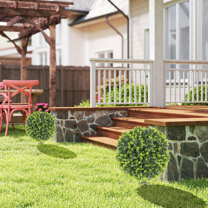 HOMCOM 2 PCs Artificial Eucalyptus Topiary Ball with Ground Stakes