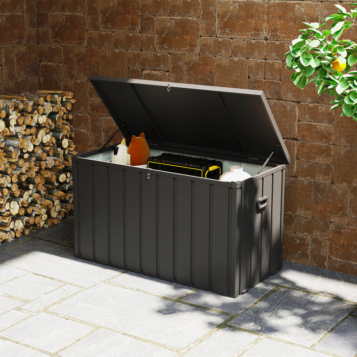 Outsunny 119 Gallon Deck Box, Outdoor Storage Box with Wheels, Dark Grey