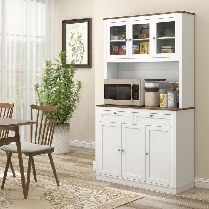 HOMCOM 71\" Pantry Cabinet w/ Microwave Space Buffet w/ Hutch White