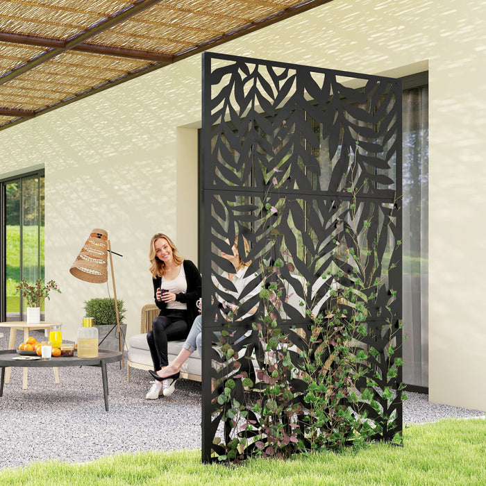 Outsunny 72\" x 38\" Metal Outdoor Privacy Screen, Black