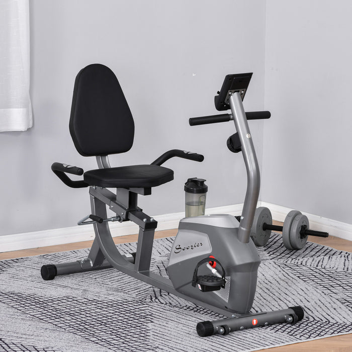 Soozier Recumbent Exercise Bike Indoor Magnetic Fitness Training Bike Stationary Workout Cycling Bike With 8 Adjustable Resistance, Pad Holder Bottle Holder Lcd Monitor, Grey