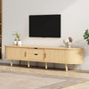 Ethan Oval TV Stand Media Console with Sliding Doors and Drawers,Natural | Ethan meuble TV ovale – meuble multimedia avec portes coulissantes et tiroirs, finition naturelle
