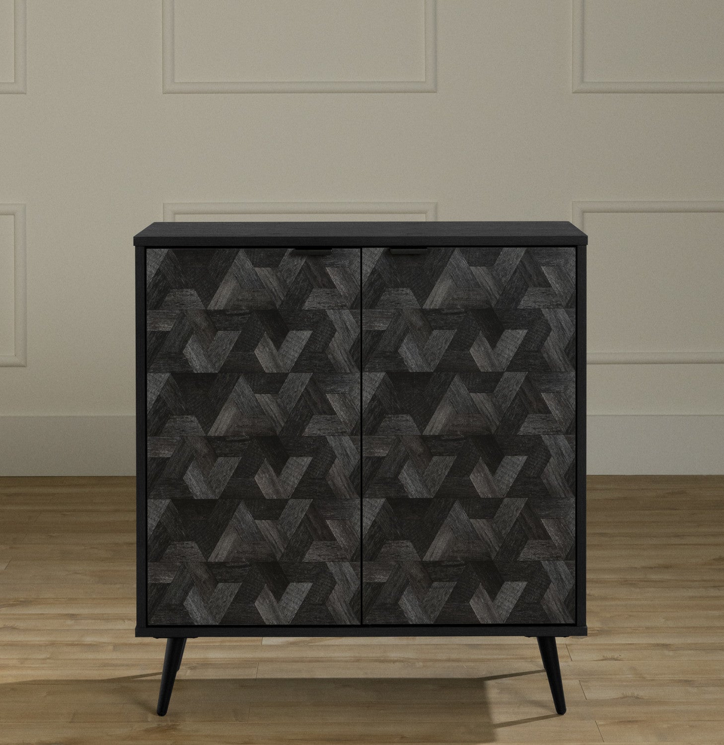 家具 Miz Oxford 2-Door Storage Cabinet - Black Oak & Dark Grey - The