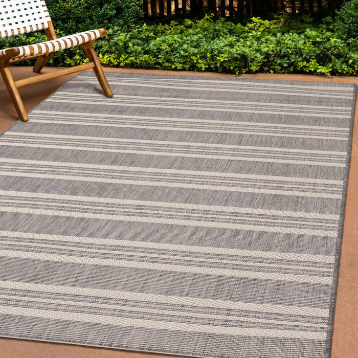 Jackson Cream Taupe Banded Stripes Rug, 7'10\" 10'6\" Outdoor Area Rug