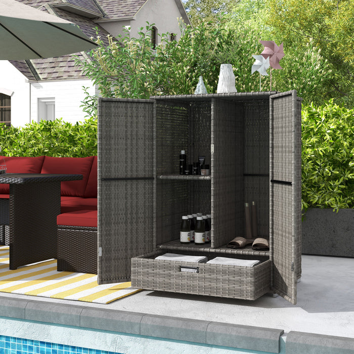 Outsunny Wicker Outdoor Storage Cabinet, Pool Towel Storage Cabinet, Grey