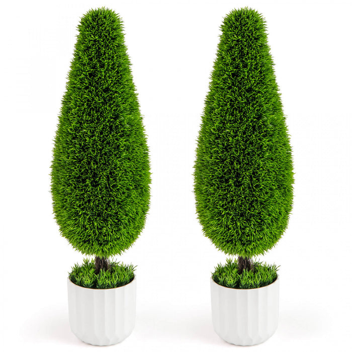 Costway 2 Pack Artificial Cedar Plant 3 Ft Potted Teardrop Shaped Bush With Premium Pe Leaves
