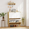 HOMCOM Narrow Shoe Cabinet, 2 Flip Drawers Shoe Storage Cabinet, White