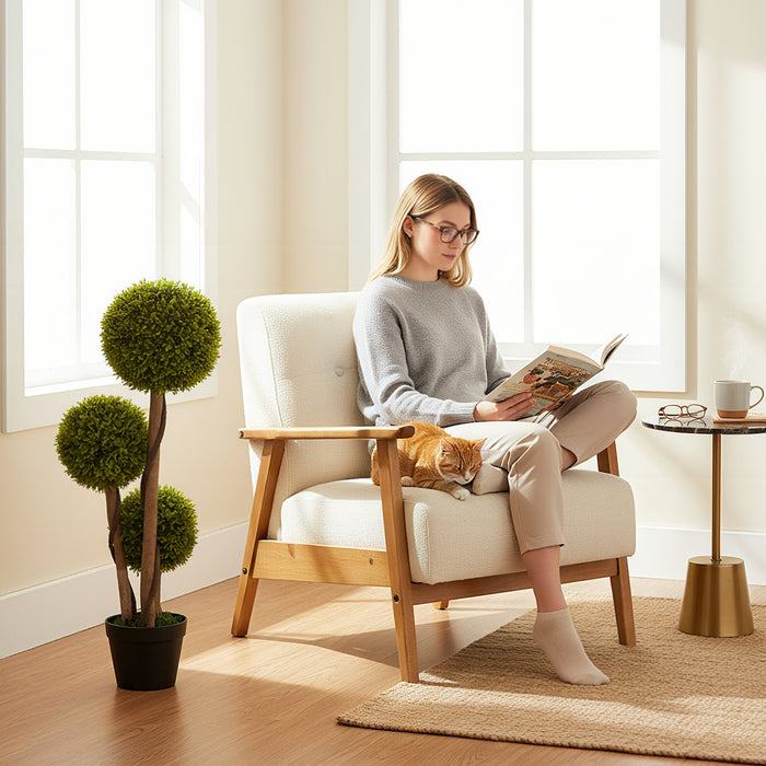 HOMCOM 35 Inch Artificial Boxwood Triple Ball Topiary Trees Set of 2, Green