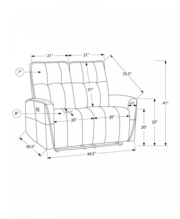 MONARCH SPECIALTIES 50\" WIDE 2-SEATER POWER RECLINING LOVE SEAT, USB PORT INCLUDED, LIGHT GREY FABRIC Recliner